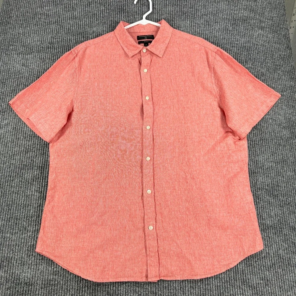 Banana Republic Shirt Mens XL Extra Large Red Short Sleeve Linen Blend Slim Fit